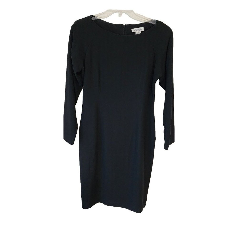 Vintage Ann Taylor Black Dress Size 8 Bodycon Long Sleve Zip Back Lined Classic